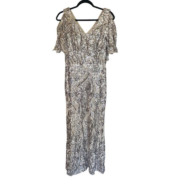 Alex Evenings V-Neck A-Line Sequin Dress with Cold Shoulder Flutter Sleeve - NWT - Picture 8 of 12